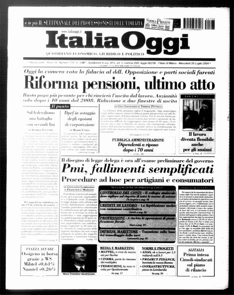 Italia oggi : quotidiano di economia finanza e politica